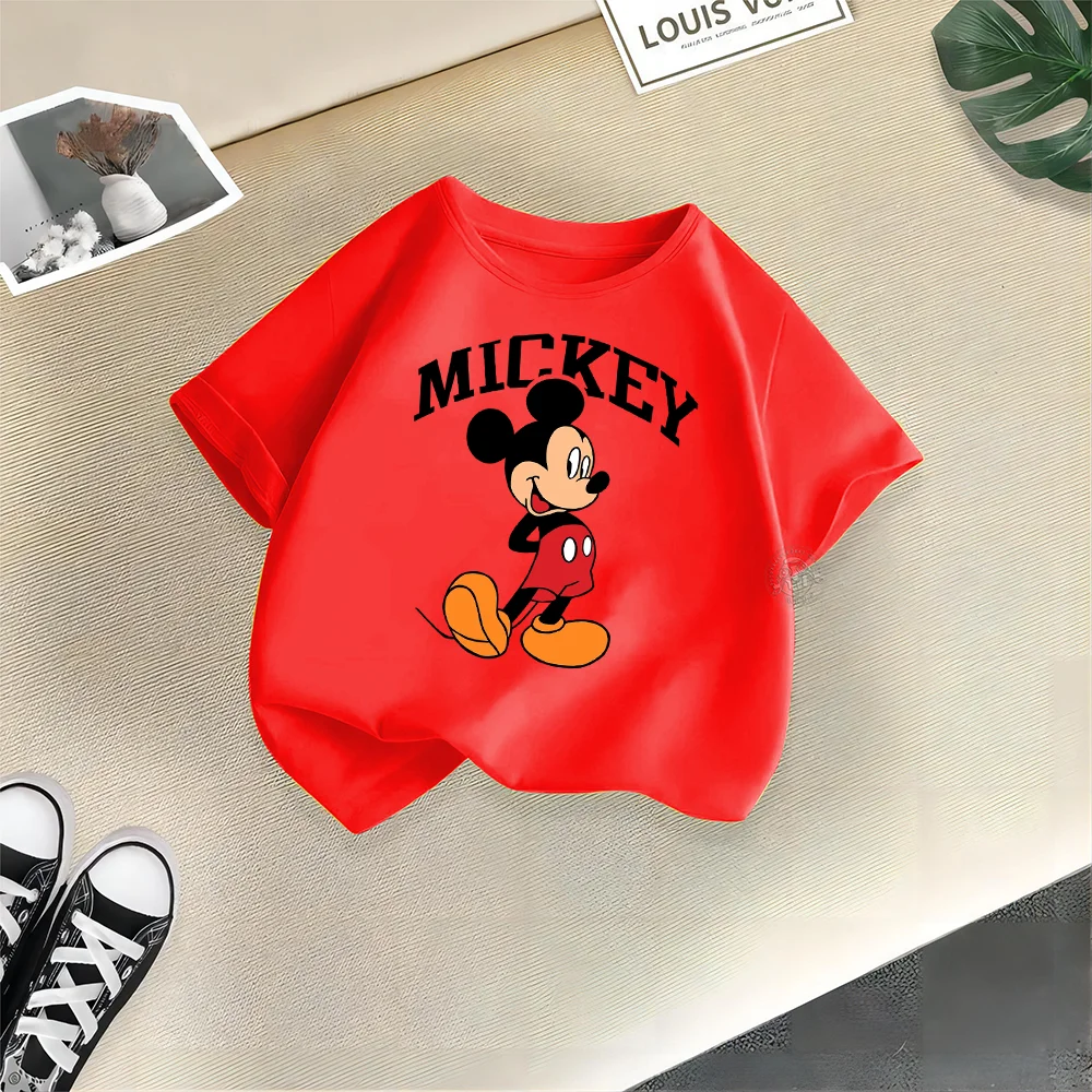 Disney Kids Clothing Summer 100% Cotton T-shirt Mickey Simple fashion printed crew neck T-shirt top Teen boys girls casual T-shi 6