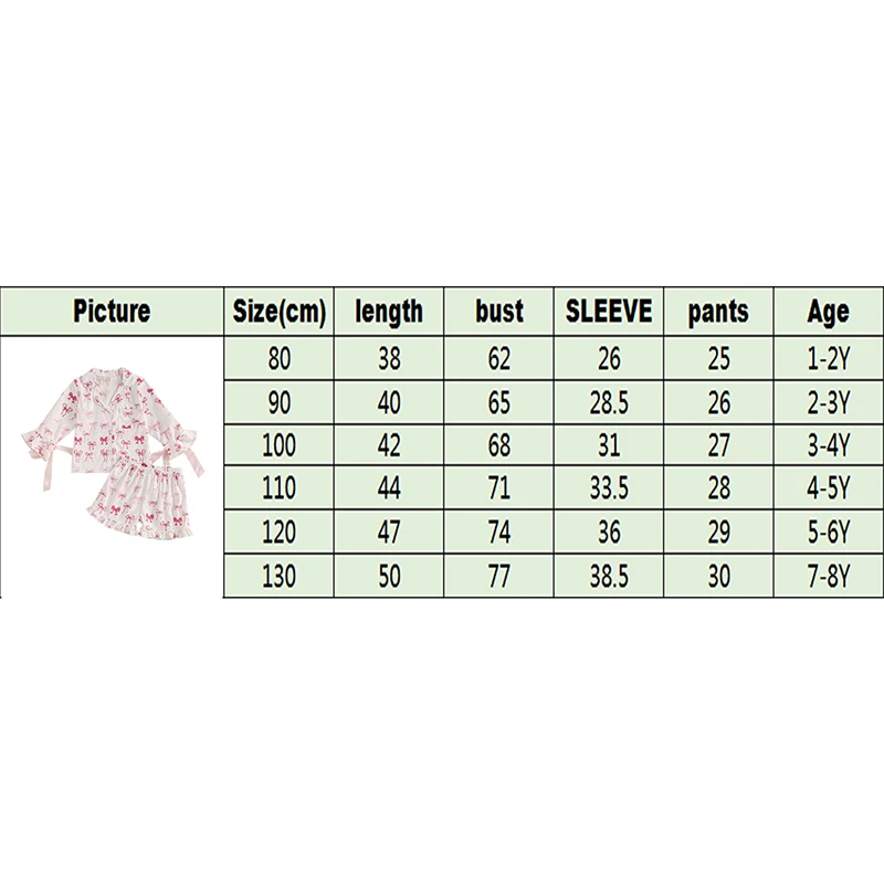 Description Picture 2 of itemSummer Toddler Baby Girl Sleepwear Casual Pajamas Set Infant Bow Print Long Sleeve Button Down Shirts Ruffled Shorts Homwear