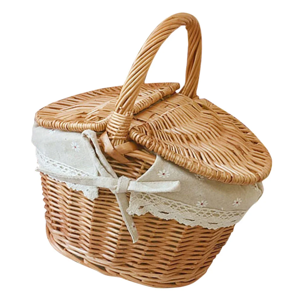 

Hamper Picnic Basket Camping Fruit Food Storage Rattan Outdoor Kitchen Vegetable