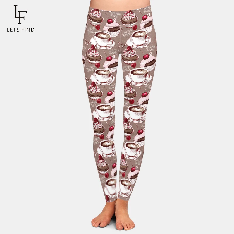 

LETSFIND New Arrival Womens Leggings Pants High Waist Women Coffee Printed Fitness Elastic Leggings