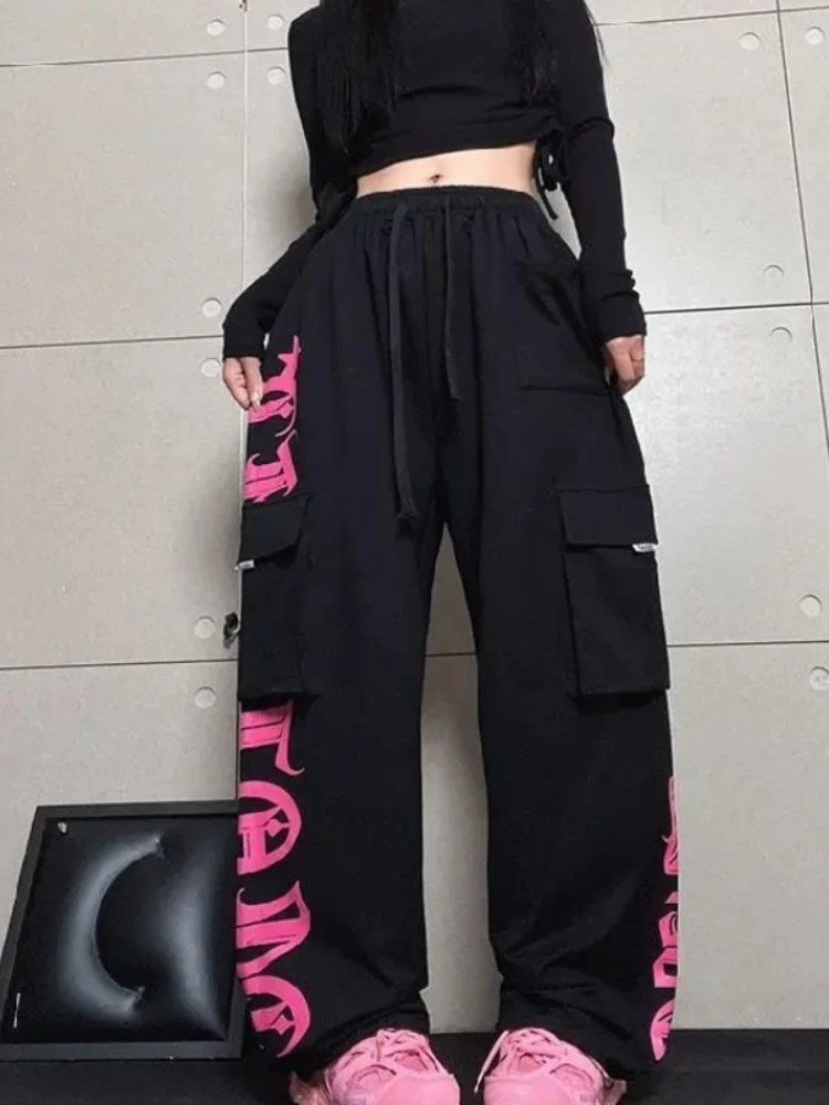

HOUZHOU Kpop Harajuku Y2K брюки карго хиппи уличная одежда больших размеров с буквенным принтом мешковатые тренировочные брюки в Корейском стиле женские брюки