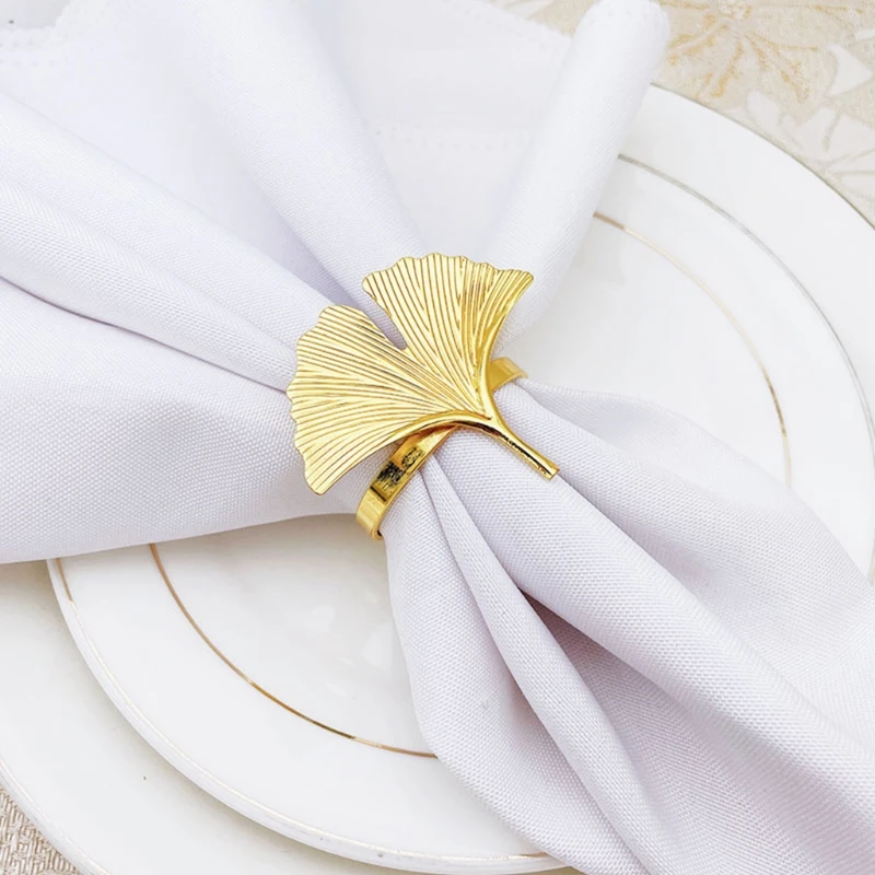 Ginkgo Leaves Napkin Ring Buckle Holders for Wedding Party Mother&rsquo;s Day Celebrate Festival Dinner Table Decoration 6pcs