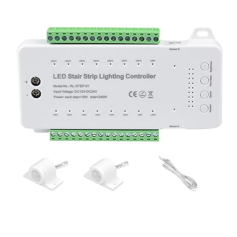 

Stair LED Motion Sensor Controller DC12V 24V 16Channels Indoor PIR Night Light Dimmer For Stairs Flexible Strip