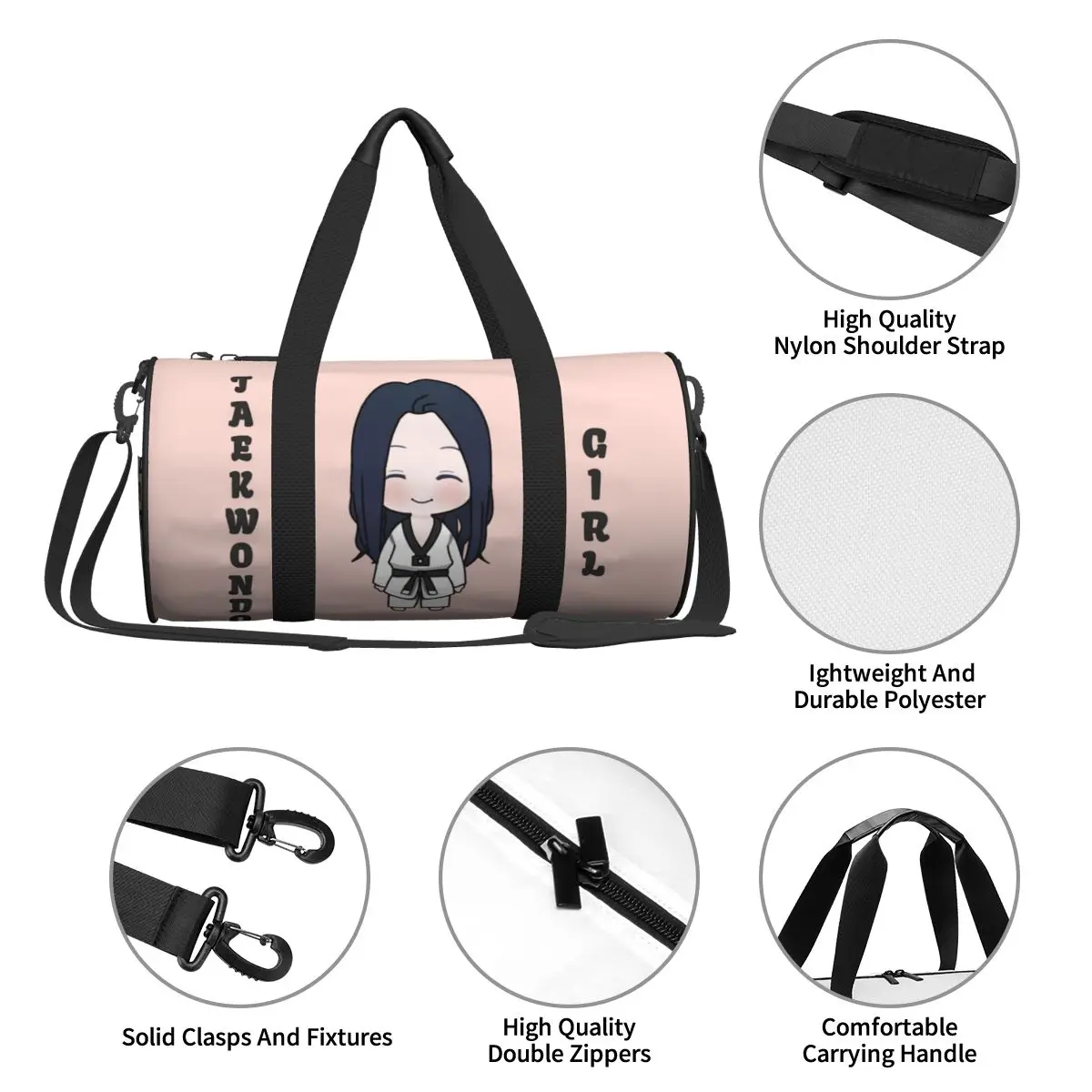 Kawaii Taekwondo Girl Sports Bags Martial Arts Training Gym Bag Large Novelty Handbags Couple Printed Weekend Fitness Bag 4