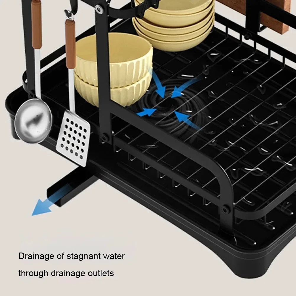 2 Tier Dish Drainer Rack Kitchen Drain Basket Countertop Dinnerware Organizer