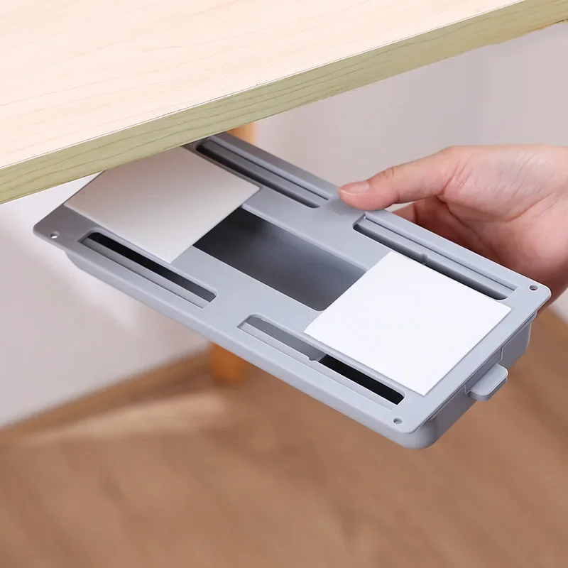 HEYEJET Hidden Drawer Organizer No-Punch Under Desk Stationery Box Paste Small Drawer Tray Under Storage bak to school