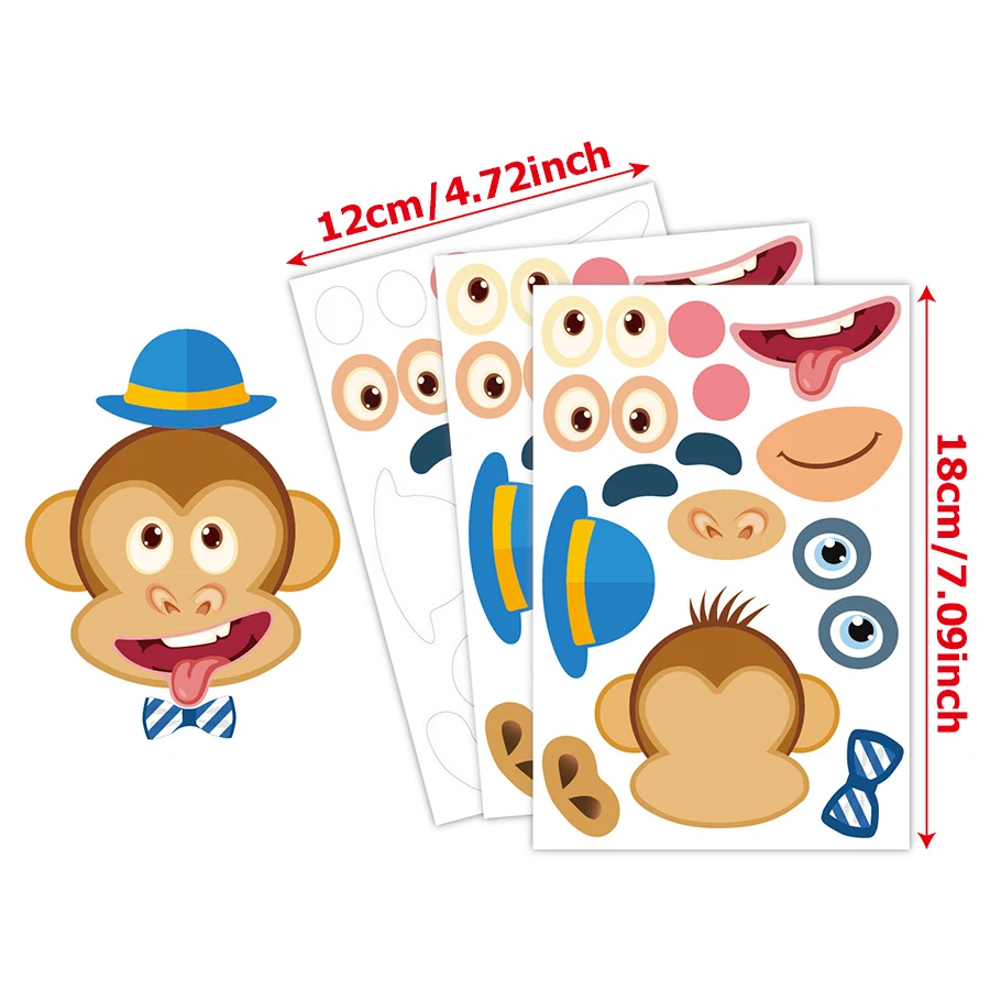 12Sheet/set Make a Face DIY Puzzle Stickers 4 Styles Available 12 Different Patterns Cute Animals Changing Stickers  Kids Toys 5