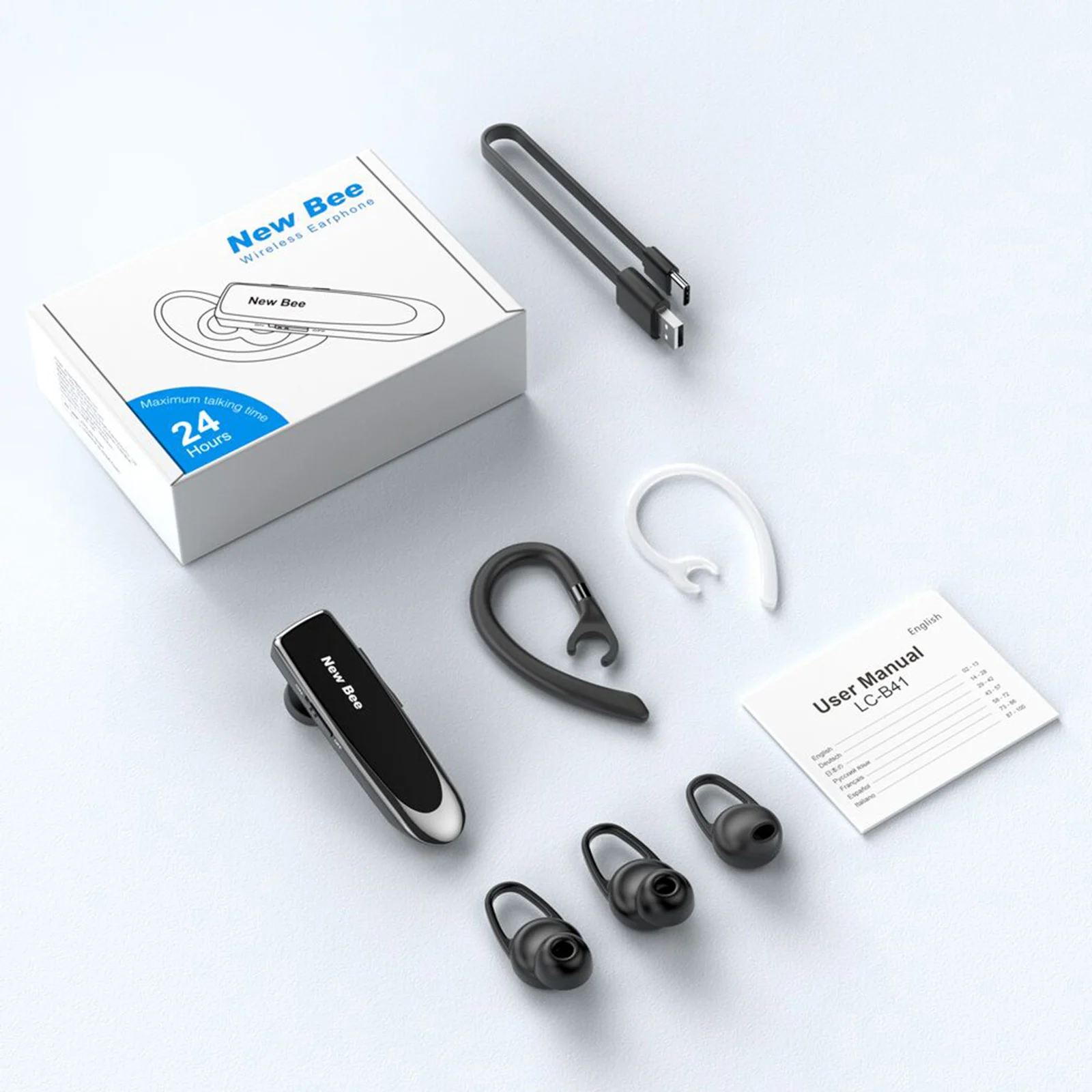 NEWBEE Single Wireless Bluetooth Headset Earphone Noise Cancelling Mic Sports Headphone Hands-Free Earbuds 24 Hrs Driving Office 5