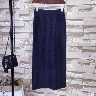 thumbnail image 1 of Falda ajustada de cintura alta y longitud media para mujer, vestido de punto grueso, falda de hilo grueso con abertura lateral de moda para otoño e invierno, 1 of 5