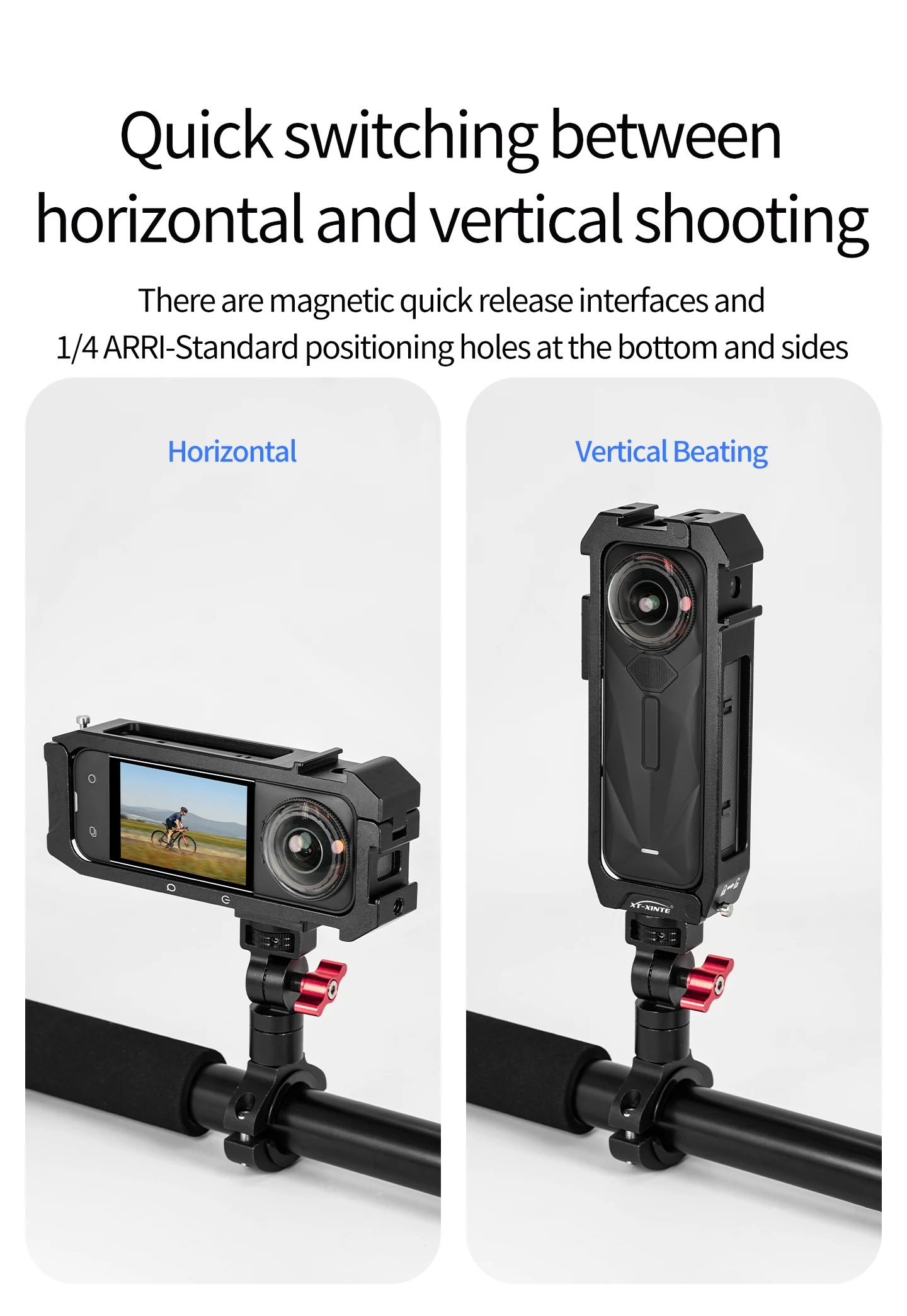 Aluminium-Magnetrahmengehäuse für Insta 360 X5, vertikale Aufnahme, 3 Kaltschuhhalterungen, Schutzhülle für Insta 360 X5 Action-Kamera – Detail 3