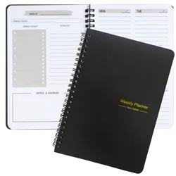 Tree Pattern Spiral Bound Weekly Planner & Notebook - Elegant Schedule Organizer for Office, School, and Study (Black)