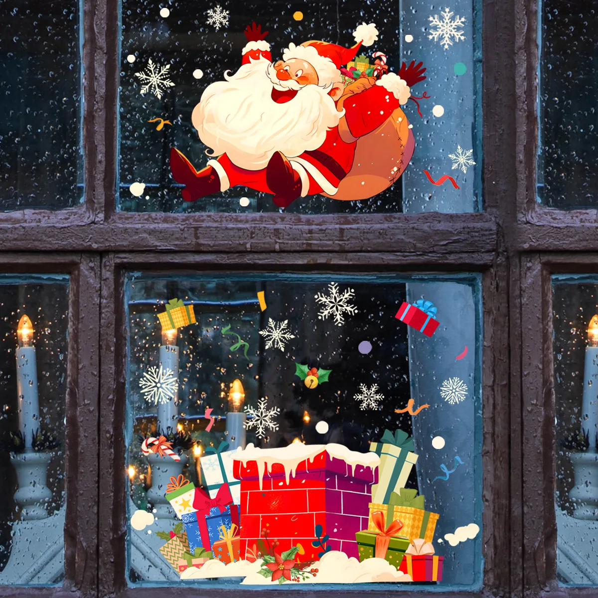 Double-sided Vision Christmas Window Stickers Snowman Santa Claus Glass Static Sticker New Year Christmas Decorations