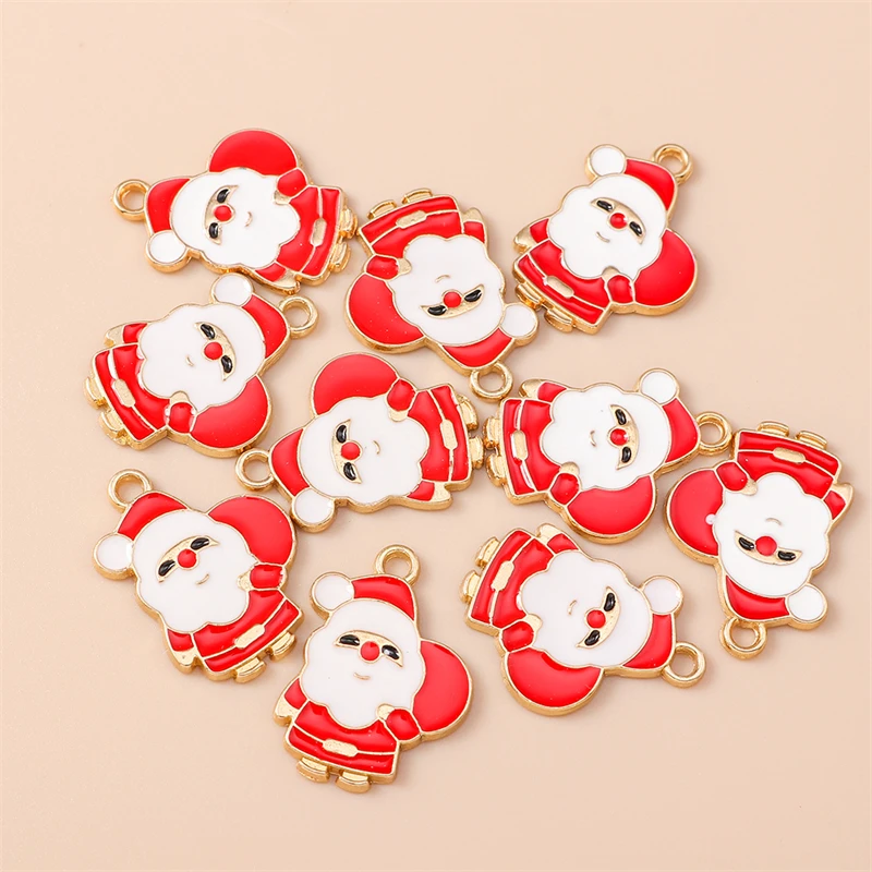 20 Stück 17x23mm Niedliche Emaille Weihnachtsmann-Anhänger für Schmuckherstellung, Ohrringe, Halsketten, DIY-Bastelzubehör