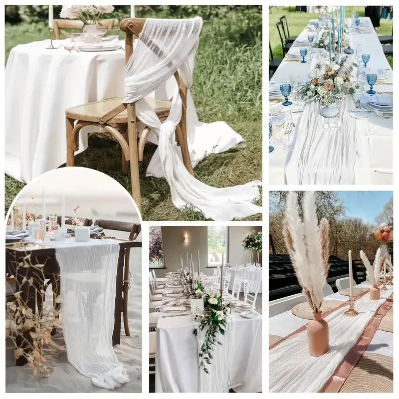 6PCS Gauze Table Runner Wedding Semi-Sheer Vintage Cheesecloth Dining Party Christmas Banquet Arches Cake Wholesale Table Decor 4