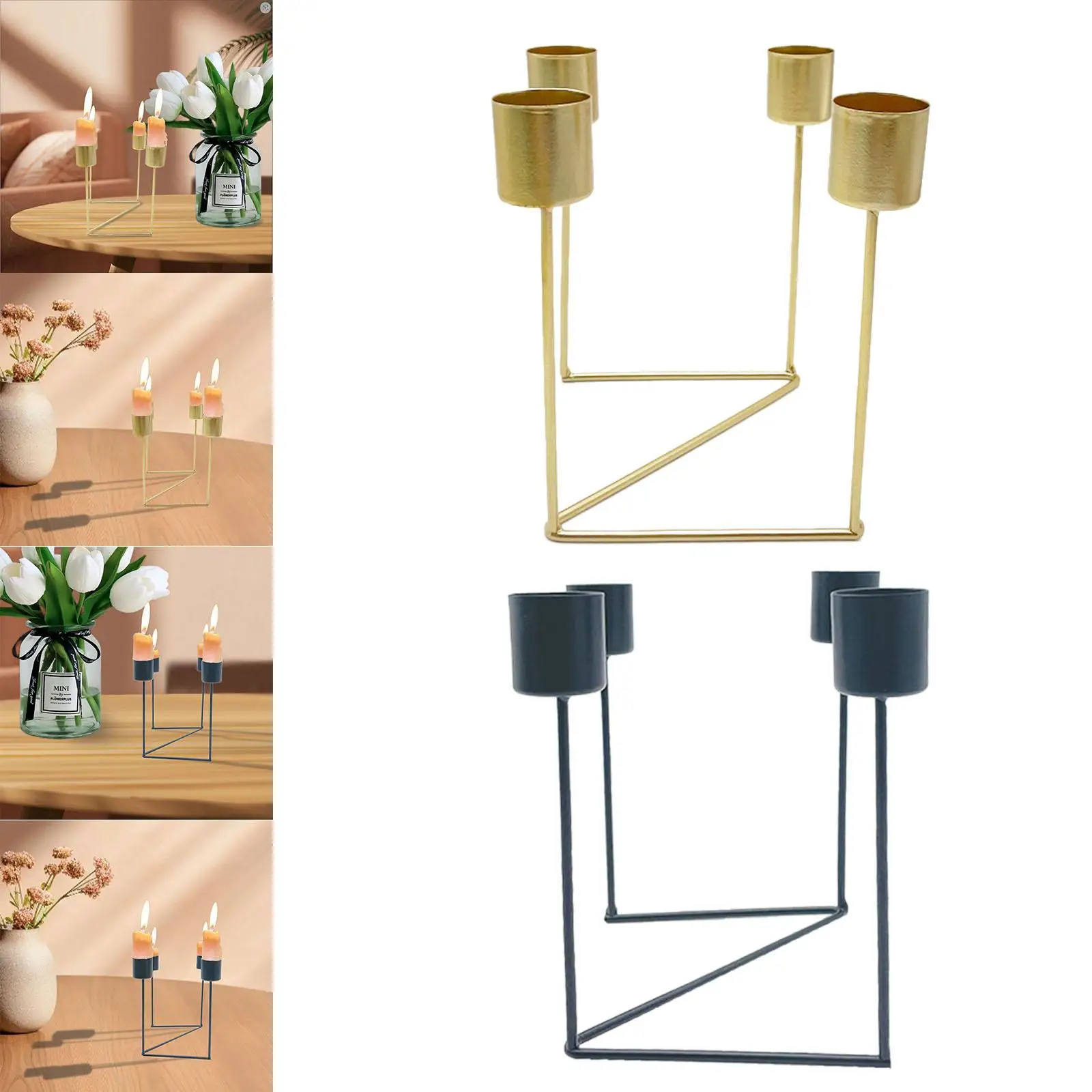 Candle Holder 4 Arms Flat Bottom Candlestick Holder Table Decor Candelabra for Dinning Anniversary Home Decoration Party Table