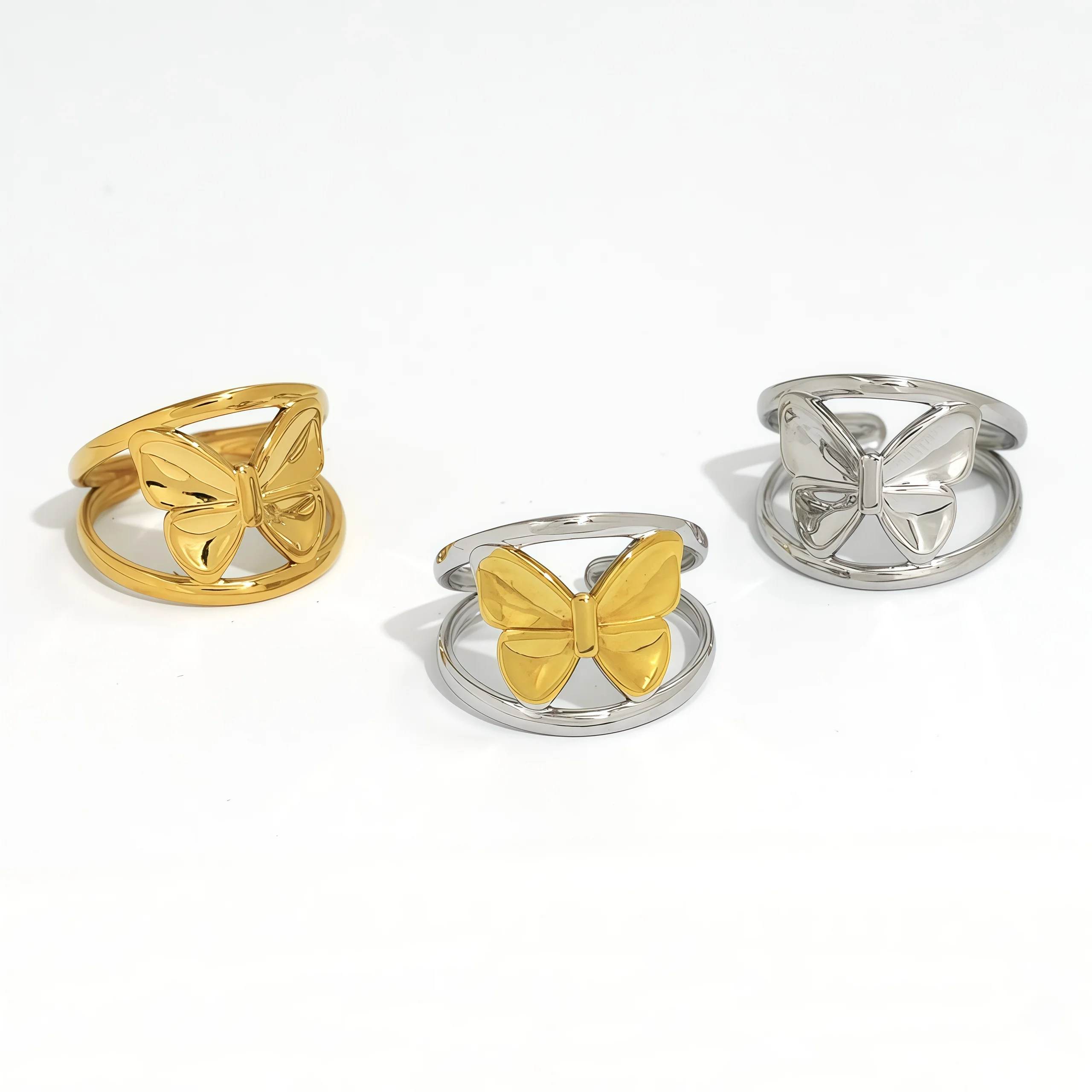 Edelstahl-Schmetterlings-Design-Ringe für Damen, 18 Karat vergoldet, wasserdicht, hochwertiger Schmuck für den täglichen Gebrauch, Urlaub am Meer usw – Detail 9