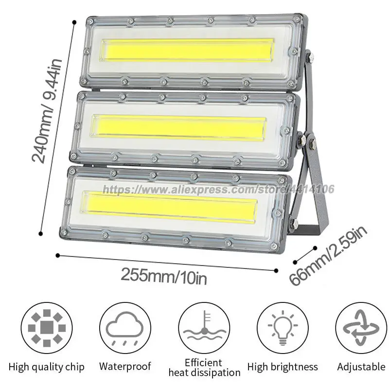300W LED 투광 조명, 더 넓은 조명 각도를 갖춘 매우 밝은 실외 보안 조명, 6000K 일광 흰색, IP66 방수
