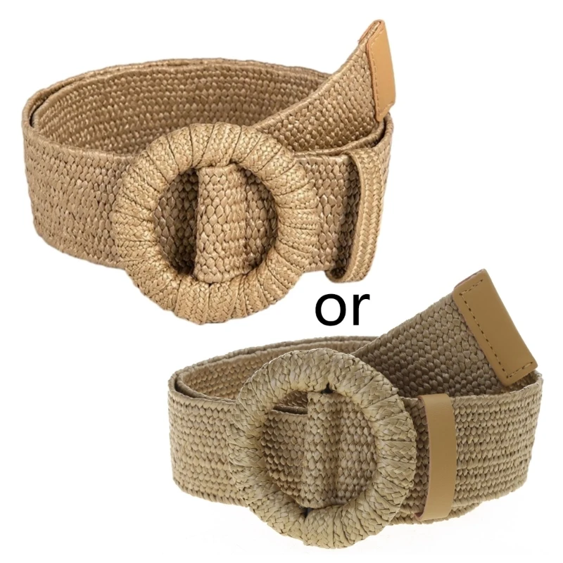 

Women Round Buckle Belt Aesthetic Handwoven Belt Bohemian-style Dress Belt Waist Decor Teens Girl Waistband Dropship