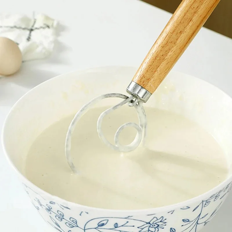 13inch Danish Dough Whisk Stainless Steel Dutch Style Bread Dough Hand Mixer Wooden Handle Kitchen Baking Tools Artisian Blender
