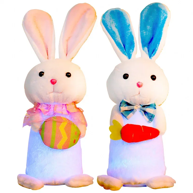Easter Plush Rabbit Cute Colorful Light Up Plush Stuffed Animal Rabbit Doll Kawaii Bunny Easter Gift for Kids Cute Desktop Decor