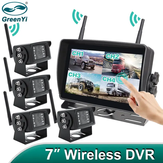 Wireless 7'' AHD Digital Touch Screen DVR Record IR Night Vision Reverse Backup Camera 4CH WiFi Monitor For Truck/Trailer/Bus/RV