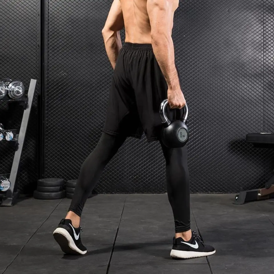 Mens 2 in 1 Athletic Running Invisible Open Crotch Sex Pants Quick Dry Gym Workout Shorts for Men Compression Pants with Pockets