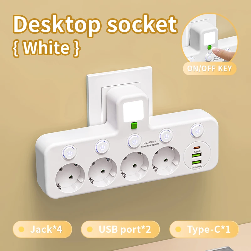 European Plug Wireless Desktop Power Board with Network Filter and Optional USB-C Port