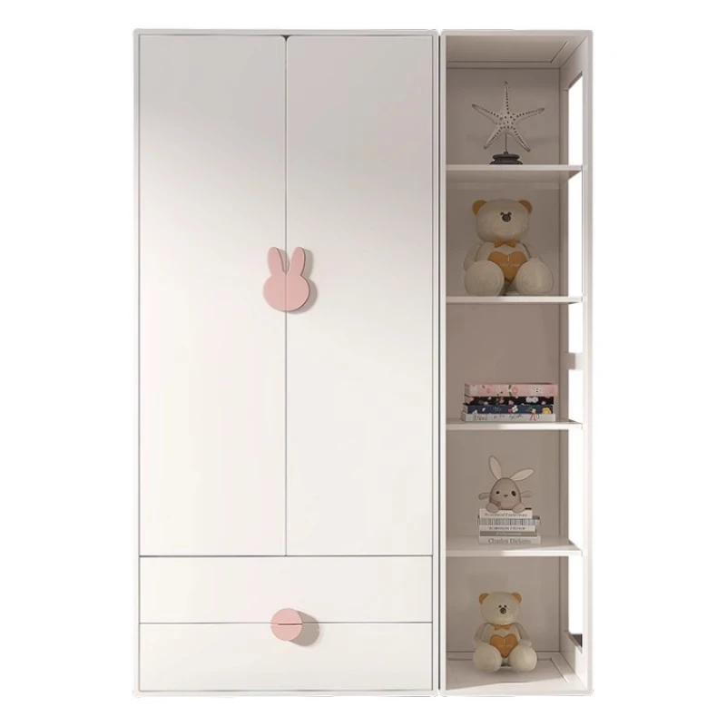 1Children's wardrobe solid wood home bedroom girls storage cabinet desk integrated simple wardrobe