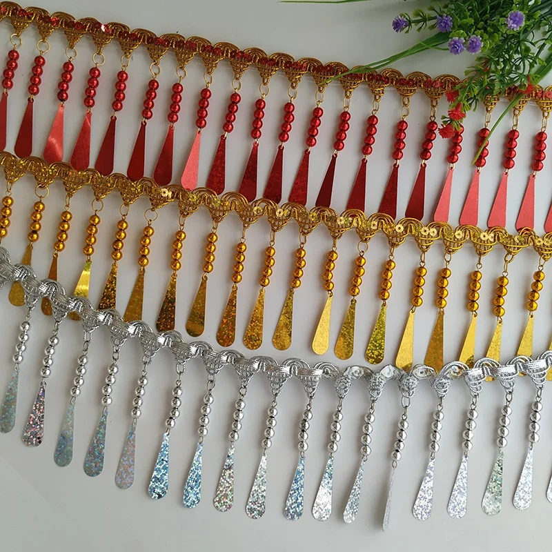 Blue Waterdrop Lurex Long Hanging Strip Stage Performance Costume Accories Lace Trim Hat Decoration Light Decoration Material