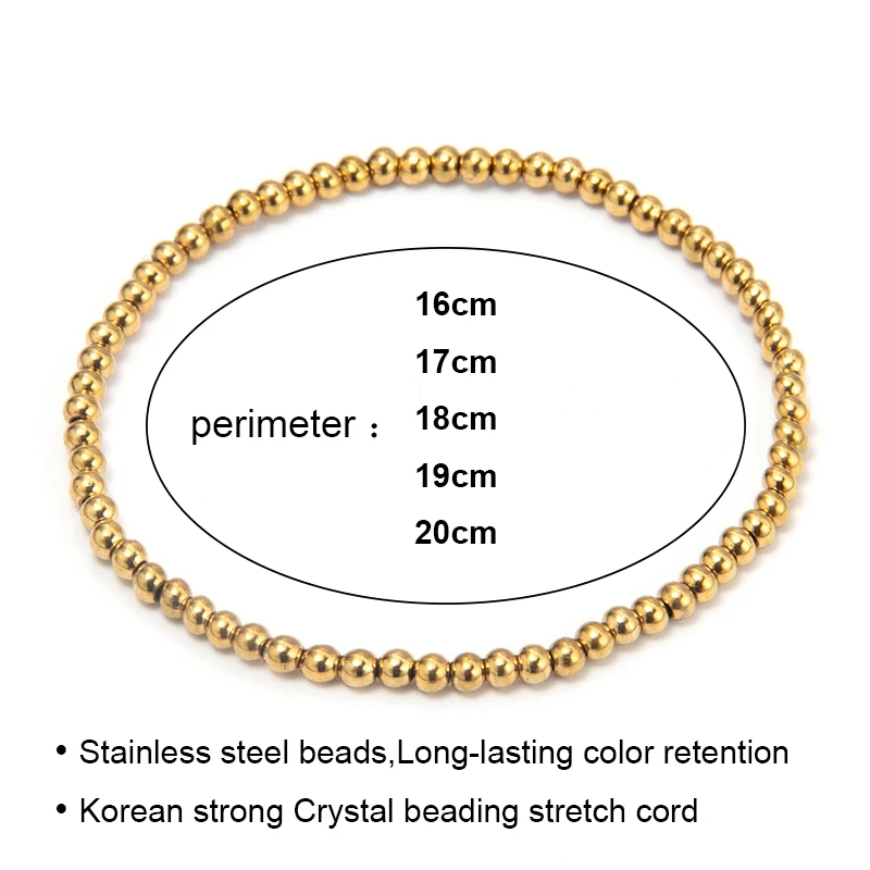 Stainless Steel 3MM 4MM Ball Beads metal bead bracelet for Women Men Gold Silver Color Bracelets Charms Metal Statement Jewelry