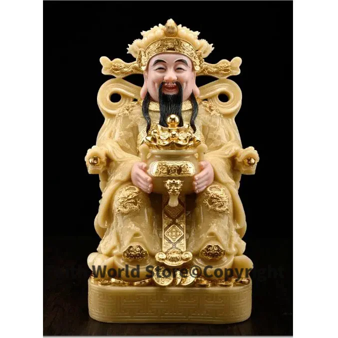 

40cm LARGE High grade home shop efficacious Talisman Mascot god of wealth CAI SHEN YE jade gilding carving Sculpture statue