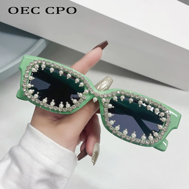 Vintage Rechteck Diamant Sonnenbrille Frauen Mode Luxus Perle Strass Punk Brillen weibliche Trends Kristall Sonnenbrille Männer