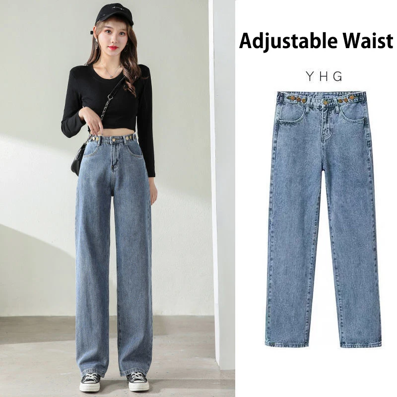 High Waist Jeans Women Metal Jeans Buttons Y2k Trousers for Girls Pants Women's Jeans High Waist Long Metal Buttons Loose