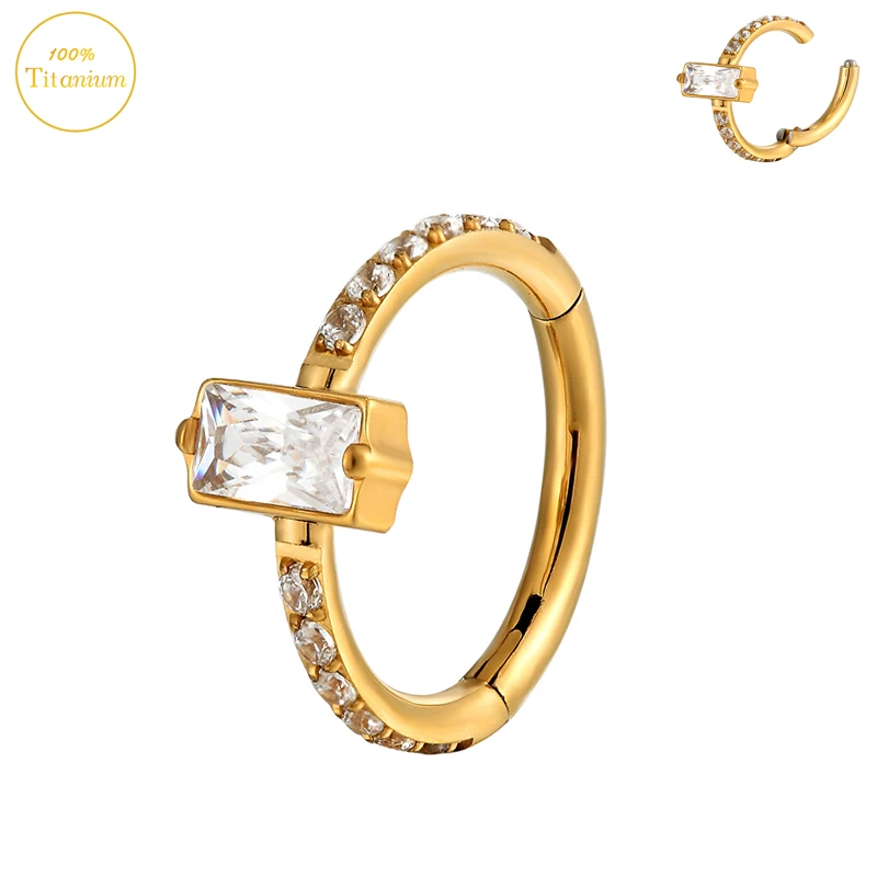 F136 Titanium Earrings Square Zircon Hight Segment Hoop Septum Piercing Nose Ring Cartilage Tragus Helix Piercing Jewelry 16G