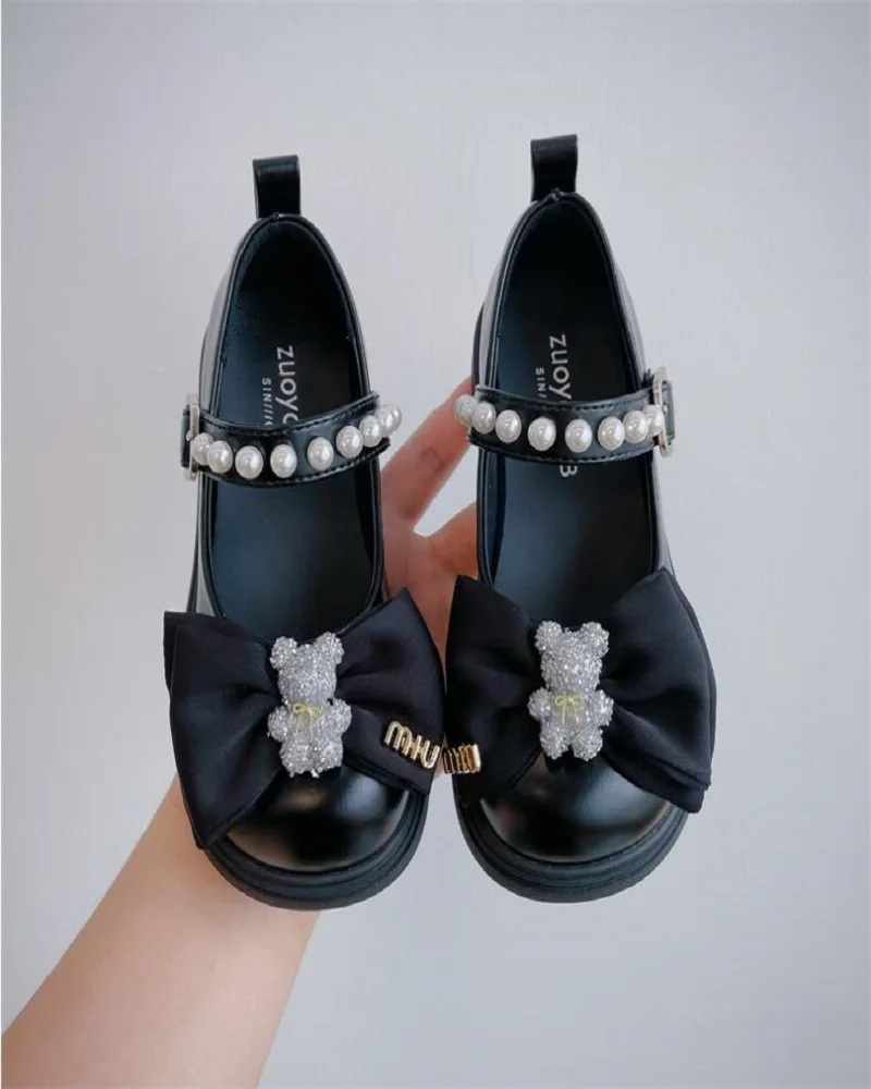 

2024 Autumn New Little Girl Sweet Bow Leather Shoes Fashion Anti Slip Durable Girls' Princess Shoes Size 26-37