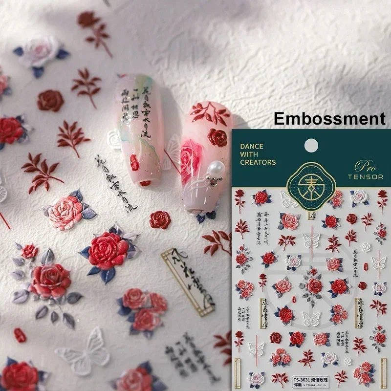 Camellia Bloom Floral Poetry Golden Nail Art Sticker Decal