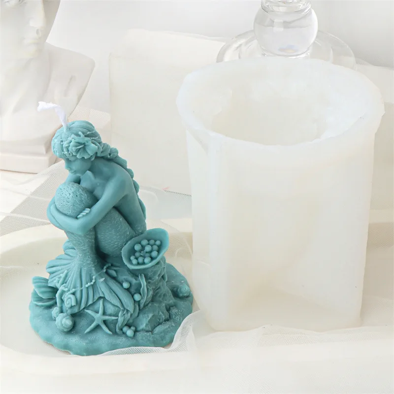 3D Sleeping Shell Mermaid Silicone Candle Mold DIY Handicrafts Sculpture Multi-form Mermaid Home decoration Gift