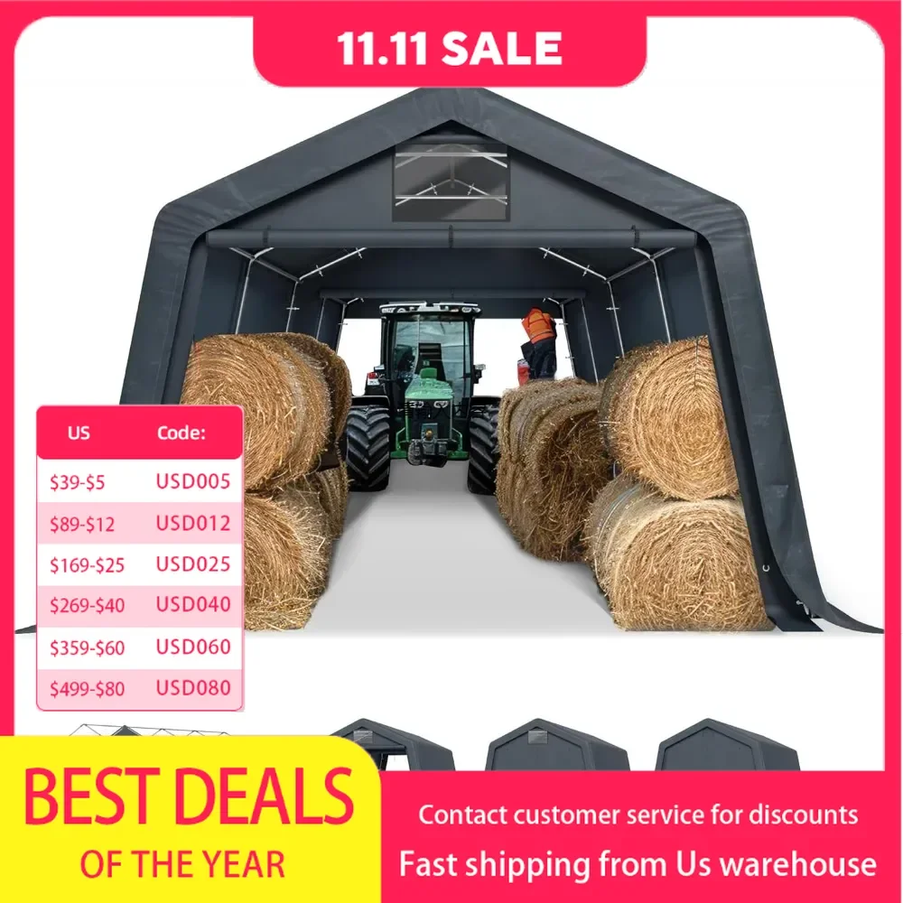Carport ， 13'X22'X9.6' Outdoor Portable Storage Shelter Shed Garage With Roll Up Zipper Doors & Vents Carport For Motor