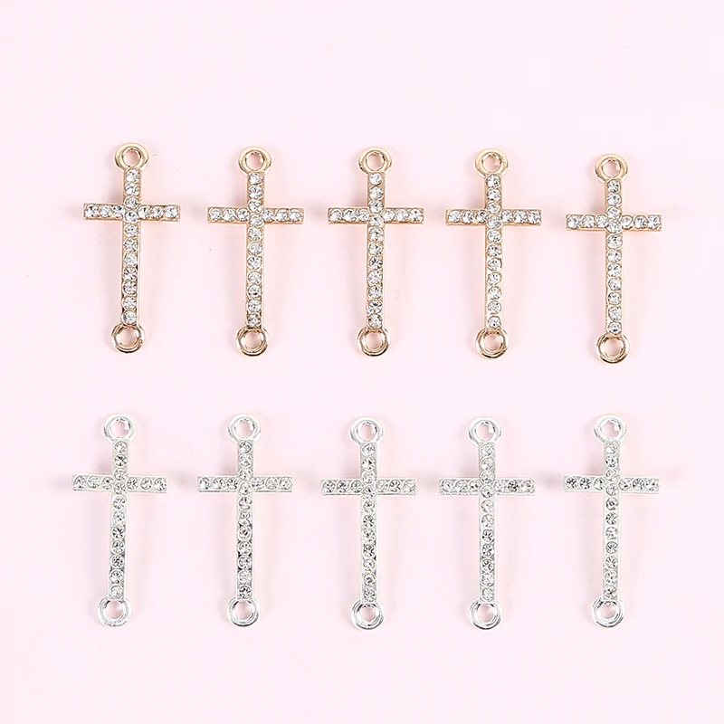 

20pcs 10*27mm double hole full diamond cross alloy charms, bracelet earrings connector DIY holiday gift wholesale production