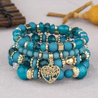 New Acrylic Beads Chain Bracelet Set For Women Tree Of Life Charm Elastic Bangle Female Bohemian Jewelry Accessories 4
