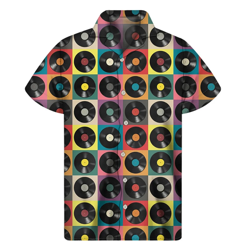 

Рубашка мужская с 3D-принтом музыкальной ленты, гавайская блузка с короткими рукавами, уличный лацкан, на пуговицах, в стиле ретро, Y2k, лето