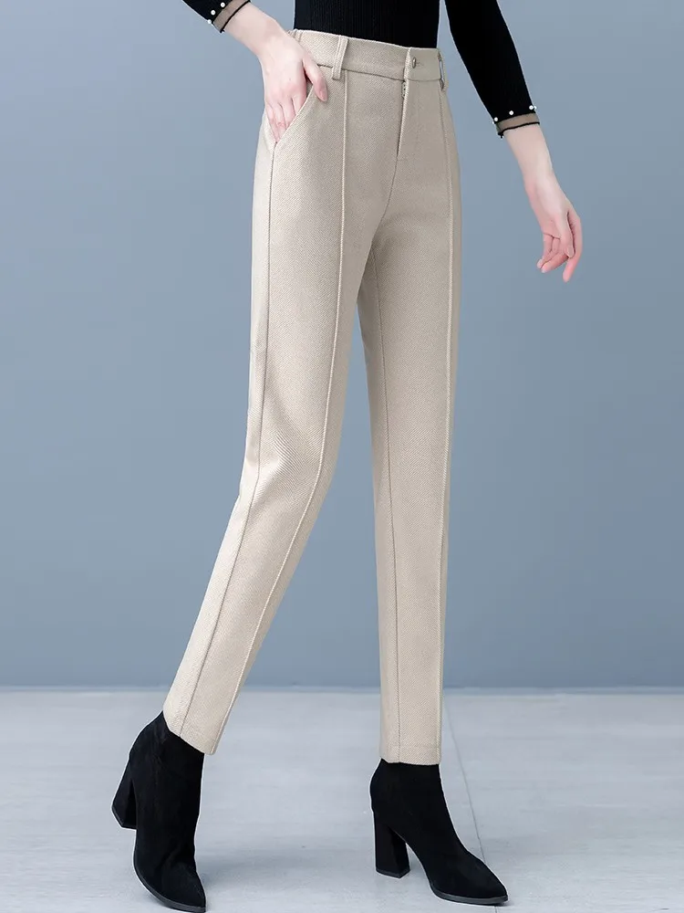 [後腰圍可調節] 超高腰100%COTTON CROSS CINCHED CURVED PANTS/ 1色