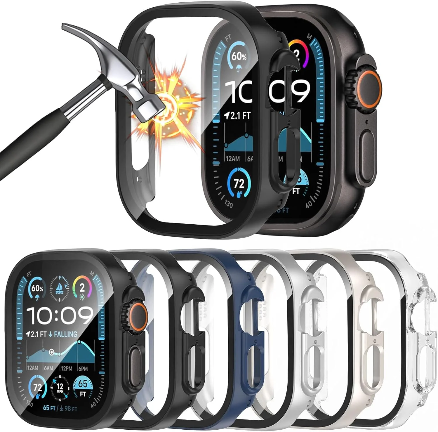 Premium Protective Cover with Tempered Glass Screen Protector for Apple Watch Ultra - 49mm Durable PC Bumper