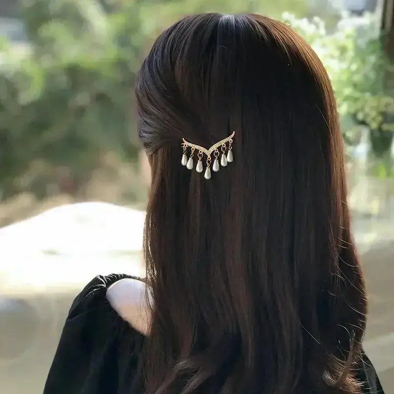 1 Pcs Pearl Pendant Tassel Hair Accessory Luxury Geometry Jewelry Fashion Sexy Hair Clips Ladies Pearl Jewels Pretty Hair Decor