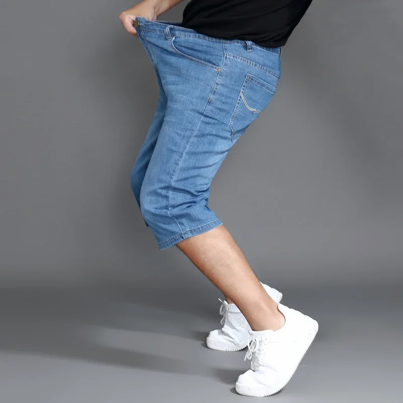 Summer Shorts Calf Length Trousers Plus Size 48 42 Men Denim Elastic Stretched Thin Jean Oversized Classic Straight Streetwear men jeans denim pants denim shorts summer jeans shorts