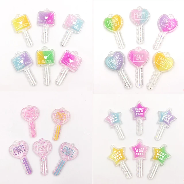 Star Key and Key Lock Resin Charms | Kawaii Jewelry DIY | Cute Keychain  Charm | Decoden Cabochons (2 pcs / Pink)