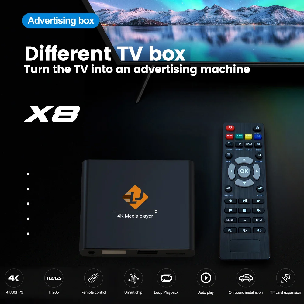 X8 4K Ʈ HD  ÷̾ USB ̺  ũ SD ī, H.265 HEVC H.264 MP4 MKV  MP3  JPG  4K HDD ÷̾