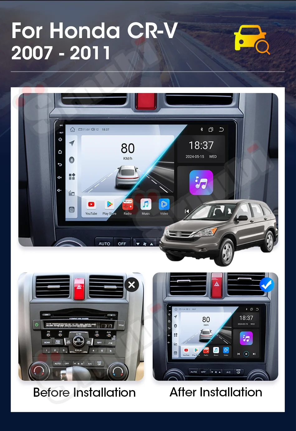 Drahtlose Carplay Android Auto Auto Radio Für Honda CR-V 3 RE CRV 2007-2011 Multimedia Player Navigation GPS DVD kopf Einheit Stereo – Detail 4