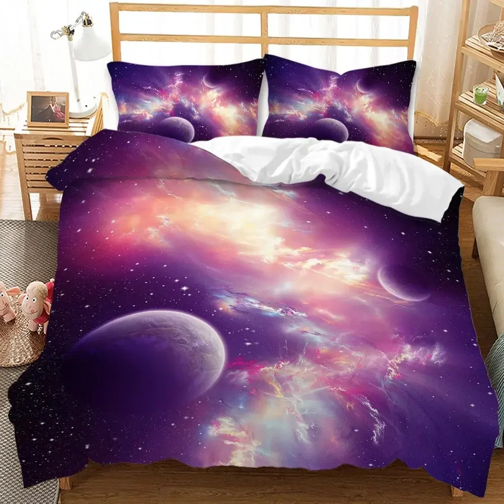 Universe Duvet Cover Galaxy Planet Comforter Cover Universe Outer Space Quilt Cover 3D Starry Sky Series Polyester Bedding Set
