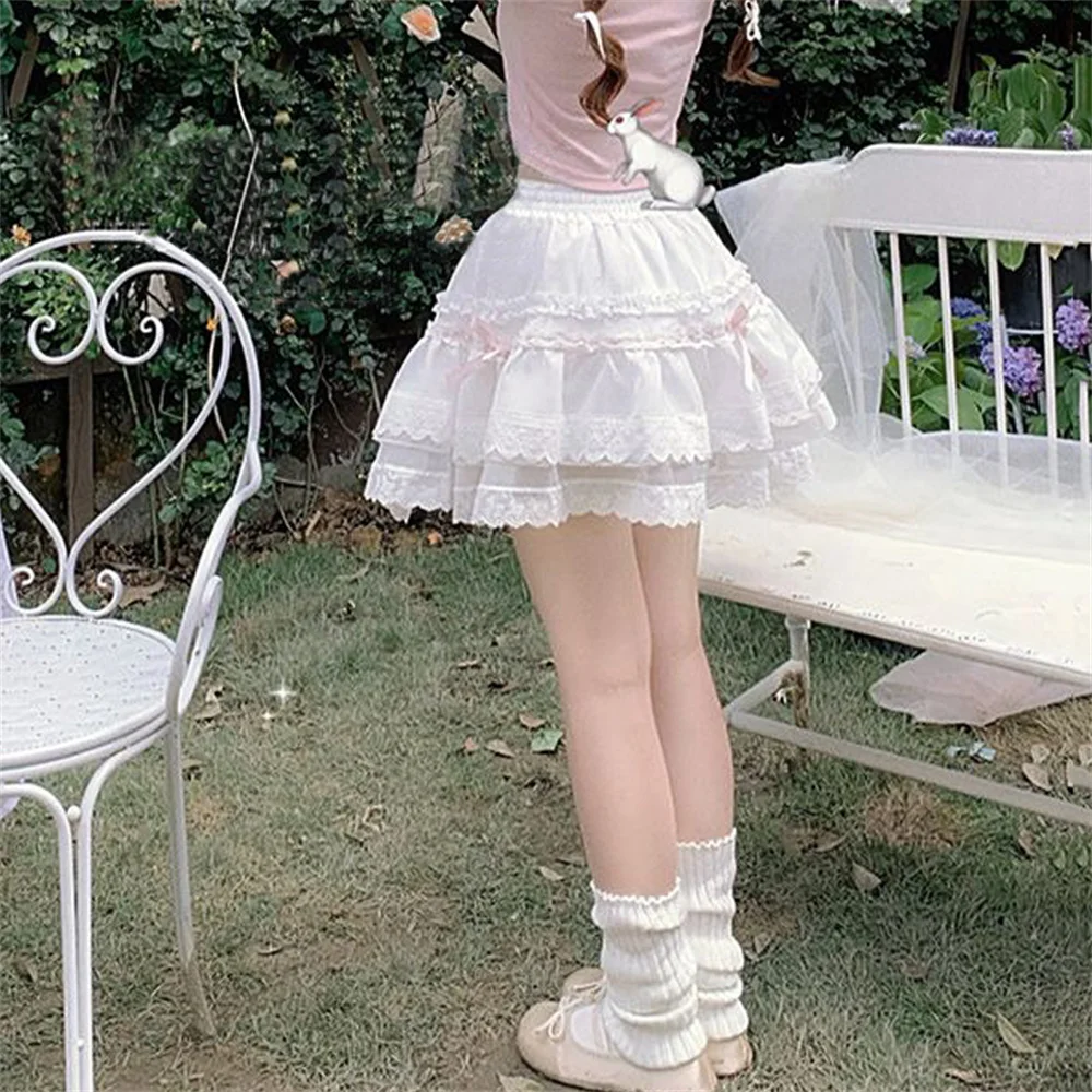 2025 Multi Layer Ruffle Summer White Lolita Lace Short Skirt